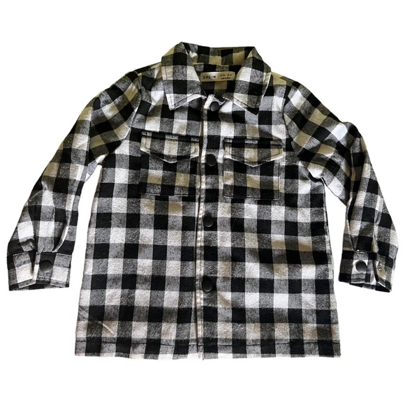Shein | Toddler Flannel Shacket Plaid Long Sleeve Button Down Shacket Kids - Picture 1 of 15